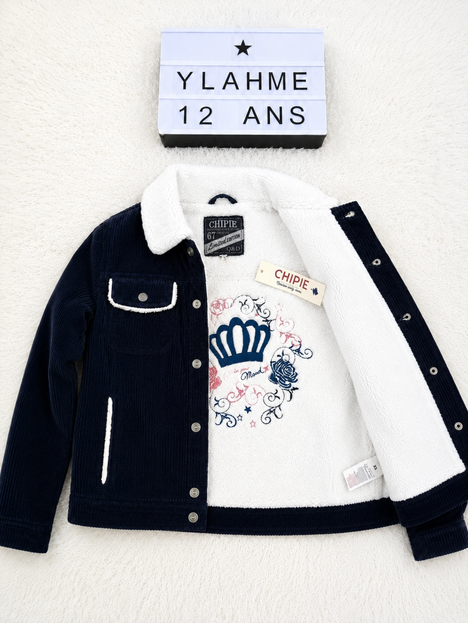 Veste en velours côtelé Chipie doublée sherpa XS 12 ans 👒